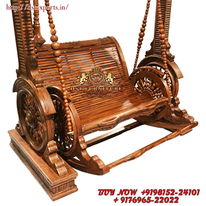 Home Decor Floor Standing Wooden <b>Swing</b> Designer Traditional Carved Wooden Jhula Indian Indoor Fully Carved Teak Wood Jhoola USA - Product Image 2