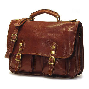 Sac pour ordinateur portable en cuir véritable polyvalent avec poignées détachables et fermeture à boucle - Product Image 1