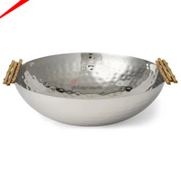 Tazón de metal decorativo con soporte de hoja dorada, cuenco de servicio para hoteles y restaurantes