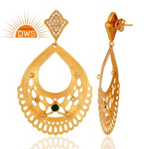 18k Gold Plated <b>Fashion</b> <b>Earrings</b> Indian Brass Jewelry Natural Green Aventurine Gemstone White Topaz <b>Earring</b> Jewelry - Product Image 3