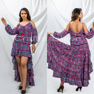 ชุดเดรสเครปอินเดียชุดเดินชายหาดสไตล์โบฮีเมียนยุโรปไซส์ใหญ่พิเศษพิมพ์ลายดอกไม้หลากหลายขนาด - Product Image 3