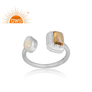 Handmade <b>Ring</b> Jewelry Supplier 925 Sterling Fine Silver Open <b>Ring</b> Woman's <b>Ring</b> Citrine And Rainbow <b>Moon</b> Stone Gemstone - Product Image 2