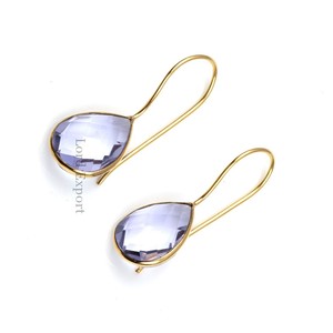 2024 Top Vente Rose Améthyste Hydro Quartz 18k Plaqué Or Véritable 925 En Argent Sterling Dainty Teardrop Boucles D'oreilles Femmes Bijoux - Product Image 2