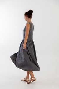 New arrival fashionable trending latest design black color crepe fabric boat neck sleeveless floor length sexy women linen dress - Product Image 2