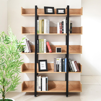 Étagère de rangement industrielle moderne en acier noir et bois, réglable en hauteur, pour livres, maison, bureau, salle à manger, bibliothèque