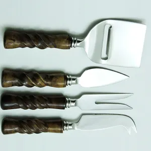 Antika reçine & paslanmaz çelik çatal bıçak peynir bıçağı seti 4 paslanmaz çelik yüksek kaliteli sofra takımı çatal bıçak kaşık seti