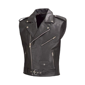 Gilet utilitaire personnalisé pour hommes, gilet de moto en cuir avec plusieurs poches, à la mode, de haute qualité, vente en gros, - Product Image 1