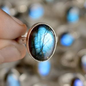 Anillo de oro sólido para cámara de visión de puerta, GEMA de labradorita natural, terminal de superposición de plata, venta al por mayor - Product Image 5