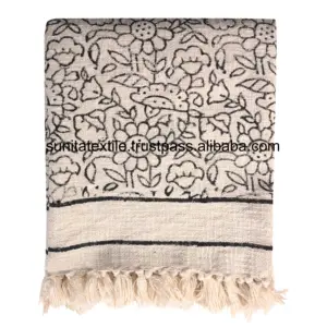 Luxury 100% Cotton Block Printed Mudcloth Bohemian Hipping Decorative Christmas Gift Bedding Bedspread Woven Throw Bulk Blanket