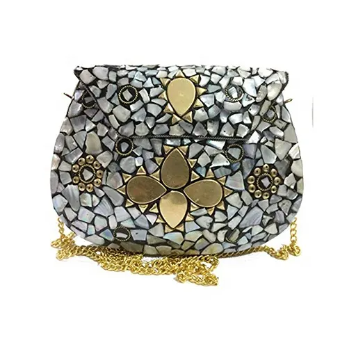 Resin and Bone with Golden Leaf Women Evening Clutch Bags and Purse