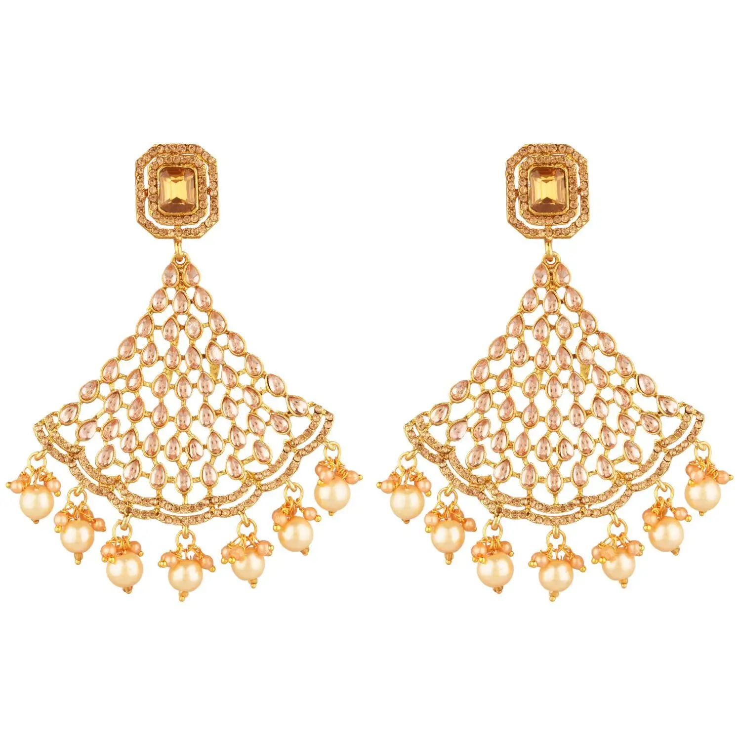 Bijoux en cristal indien Rhinestone boucles d'oreilles chandelier fabricant de bijoux indien, plaqué or