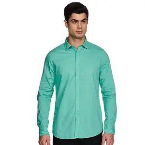 Pakistan Suppliers Made Men's Dress Shirts In Green Color Long Sleeves Shirts For Office Boys With Custom Logo
