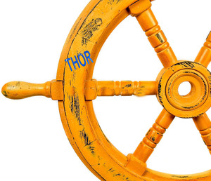 THOR Wooden Nautical <b>Ship</b> Steering <b>Wheel</b> Yellow Rustic Circular Home Decor Wall Art Single Piece - Product Image 6
