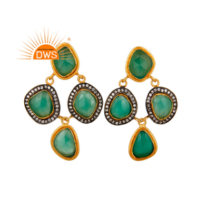 Beautifully Designed 18k Gold Plated Solid Silver Stud <b>Earrings</b> Zircon Green <b>Onyx</b> Gemstone <b>Earrings</b> Jewelry Supplier - Product Image 1