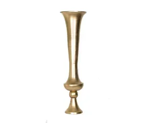 Luxe Bruiloft Centerpieces Vaas Urn Antiek Goud Metalen Decoratieve Tall Trompet Vazen Voor Nordic Vloer Decoratie