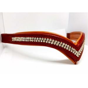 Bande de sourcils de luxe en forme de V en cristal clair à 2 rangées de haute qualité pour chevaux produit de cheval en cuir véritable - Product Image 2