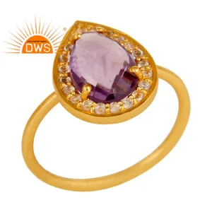 White Topaz Amethyst Ring Gold Plated 925 Silver Ring Indian Gemstone Jewelry Supplier Classic Collection