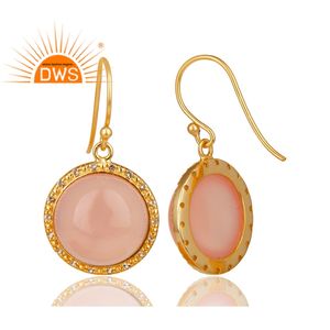 ต่างหูเงิน925พลอยโทแพซทรงกลมสีขาวห้อยดอกกุหลาบ Chalcedony ต่างหูหยดน้ำเงินเครื่องประดับค้าส่ง - Product Image 3