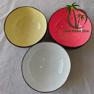 ชามเคลือบเปลือกมะพร้าวหลากสีสัน งานฝีมือเฉพาะจากเวียดนาม ลายดอกไม้ ชามของที่ระลึก - Product Image 4