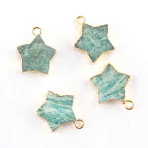 Amazonite ธรรมชาติตัวเชื่อมต่อรูปดาว12มม. จี้ทองเหลืองชุบทองไฟฟ้าแฮนด์เมด DIY ตัวเชื่อมต่อเครื่องประดับประกันตัวเดียว - Product Image 5