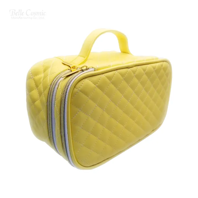 Modern fonksiyonel çift katmanlı depolama PU deri fırça tutucu seyahat taşınabilir kozmetik durumda makyaj çantası makyaj çantası
