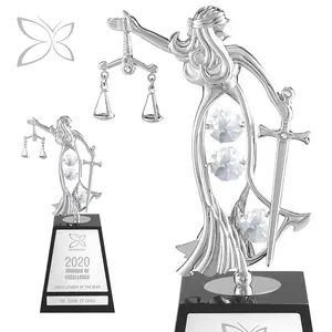 Custom Made Deluxe Chrome Plated Goddess of Justice Award Trophy Decorated with Brilliant Cut Crystals Corporate Gift