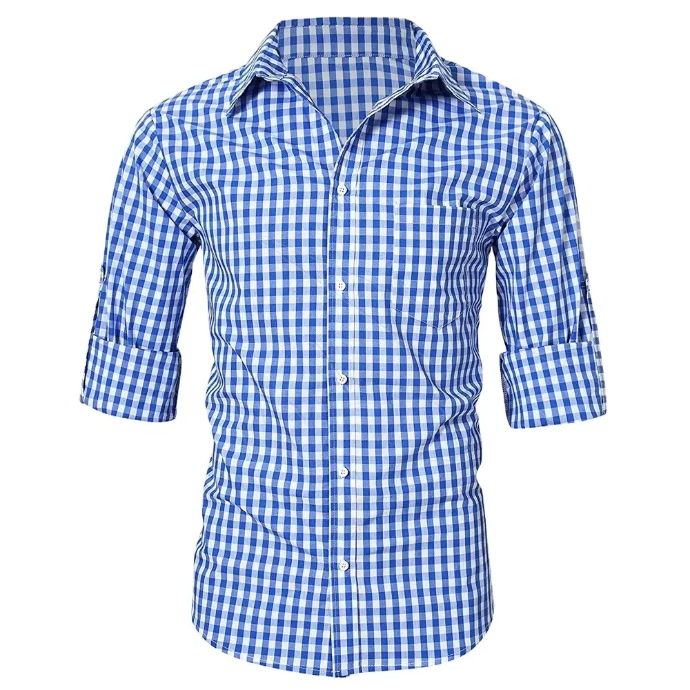 Blue Checker Traditional Shirts Casual Fashion and Dress Shirt German Bavarian Oktoberfest Long Sleeve Cotton for Men and Women