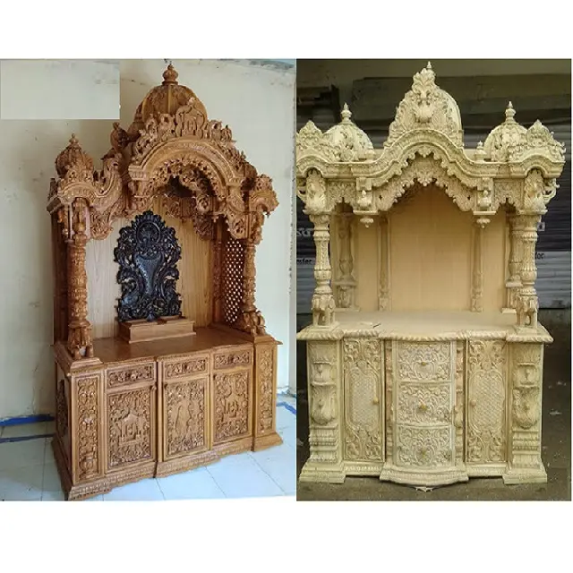 Hand geschnitzte Teakholz Kabinett Tempel Kaufen Sie schöne indische Tempel für Zuhause Beste Holz geschnitzte Tempel für Zuhause