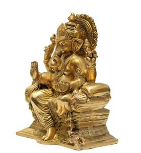 Statue catesha en laiton 9 pouces, statue en laiton Ganesha Idol, artisanat artisanal - Product Image 3