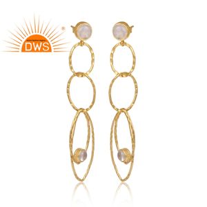 Pendientes largos de Plata de Ley 925 con textura geométrica, joyería al por mayor con piedras de luna de arcoíris - Product Image 2