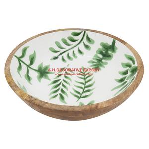 Tazón de sopa de madera de mango pulido hecho a mano, estampado Floral esmaltado para Decoración de mesa de restaurante y Hotel - Product Image 6