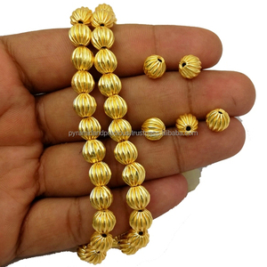 Gold Plated Watermelon-Shaped Round Copper <b>Bead</b> Strand - Product Image 1