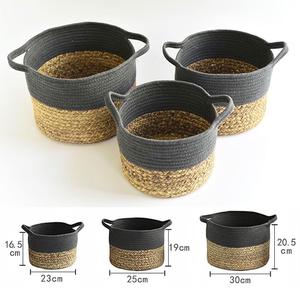 Splendid 2-in-1 Indoor <b>Storage</b> and Planter <b>Basket</b> Vietnamese Woven Cotton Rope and <b>Seagrass</b> Mix Both Functional and Stylish - Product Image 4