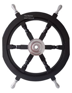 Nautical Premium Handcrafted 24 ''Rueda de barco de madera negra con cubo de aluminio y mango Rueda de madera decorativa para la pared del hogar - Product Image 4