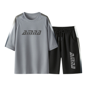 Nouveautés hommes ensembles d'été à la mode avec T-Shirts en coton-couleur noir et gris - Product Image 1