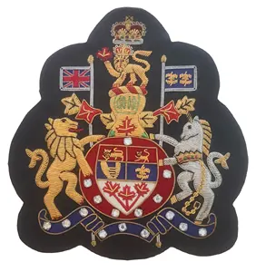 Custom OEM Brand Thread Embroidered Handmade Sew-On Bullion Kora Lion & Horse Design Badges Emblems for Blazers Jackets