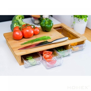 Planche à découper en bambou multifonctionnelle, avec plateau et 4 dessins, pour le rangement - Product Image 3