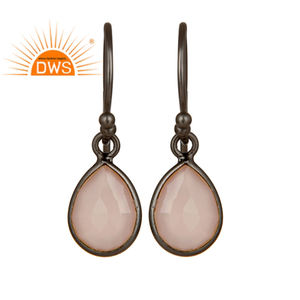 Argent Sterling Oxydé Rose Calcédoine Pierres Précieuses Lunette-Set Teardrop Boucle D'oreille Bijoux Pour Femmes Cadeau Pour Sa Collection Vintage - Product Image 1