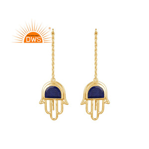 Pendientes Colgantes de Plata de Ley 925 con Lapislázuli Natural y Diseño Hamsa, Tendencia 2026, para Mujer, Fabricante de Joyería - Product Image 1