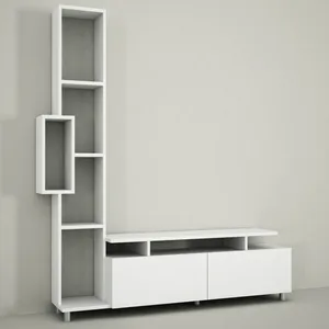 Unidad de Tv sencilla de tulipán, muebles modernos de madera, Color blanco con estantería