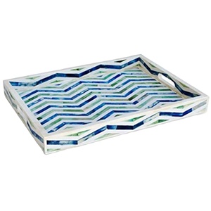 Bandeja de Servir Hecha a Mano con Incrustaciones de Hueso |   Bandeja Decorativa India con Incrustaciones de Resina y Asas |   Bandeja Organizadora de Lujo para Decoración de Mesa de Centro - Product Image 1