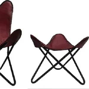 フットレストフットスツールパウダーコーティングされた鉄フレームレザー快適な椅子とインドの手作りレザーバタフライスリングチェア