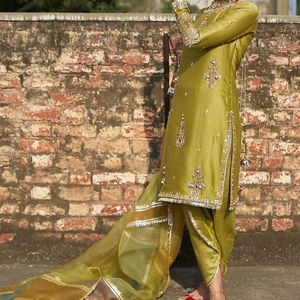 2021 New Decent Embroidery Kameez Crystal Glass Beads/ Diamonds Stone Dabka Work Lace/Button Party-Wear Wedding Dhoti Pant Dress - Product Image 1