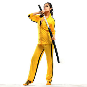 Costume noir en tissu jaune, vêtement sur mesure pour hommes et femmes, idéal pour les Arts martiaux et beau, bon marché - Product Image 2