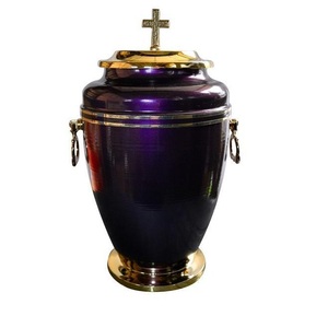 Urne funéraire élégante en fer noir avec croix dorée - Product Image 5