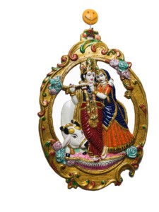 Statues de dieux hindous en métal émaillé, décoration religieuse indienne pour la maison, décor mural coloré Radha Krishna, décoration murale suspendue - Product Image 3