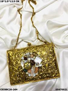 Handcrafted Designer Brass Mother of Pearl <b>Clutch</b> Purse Exclusive Evening <b>Bags</b> <b>for</b> Bridal <b>Weddings</b> and Parties - Product Image 6