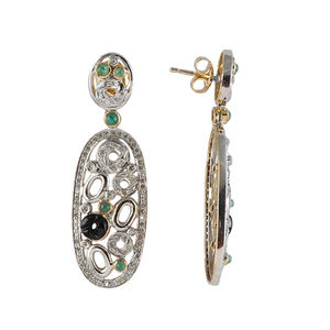 Pendientes colgantes de plata de ley 925 con múltiples piedras preciosas de Jade verde, joyería clásica de dos tonos a la moda para mujeres, fiestas, compromisos, ónix - Product Image 2