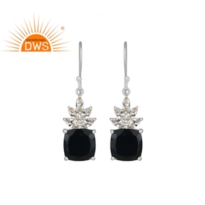 Pendientes de gota de GEMA de ónix negro y CZ, proveedor de joyería fina de Plata de Ley 925, venta al por mayor - Product Image 1