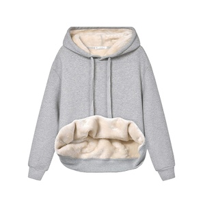 Heavyweight Pullover Hoodies For Women's 100% Cotton Fur Inside Warm Winter Clothing Custom Brand Logo Print OEM Manufacturer